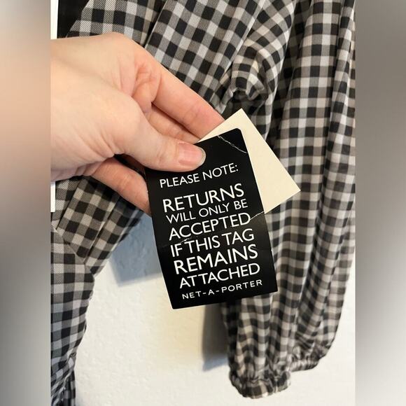 NWT GANNI Gingham Ruffle Wrap Dress Plaid Black and White Size EU 32 / US 0 - Picture 5 of 8